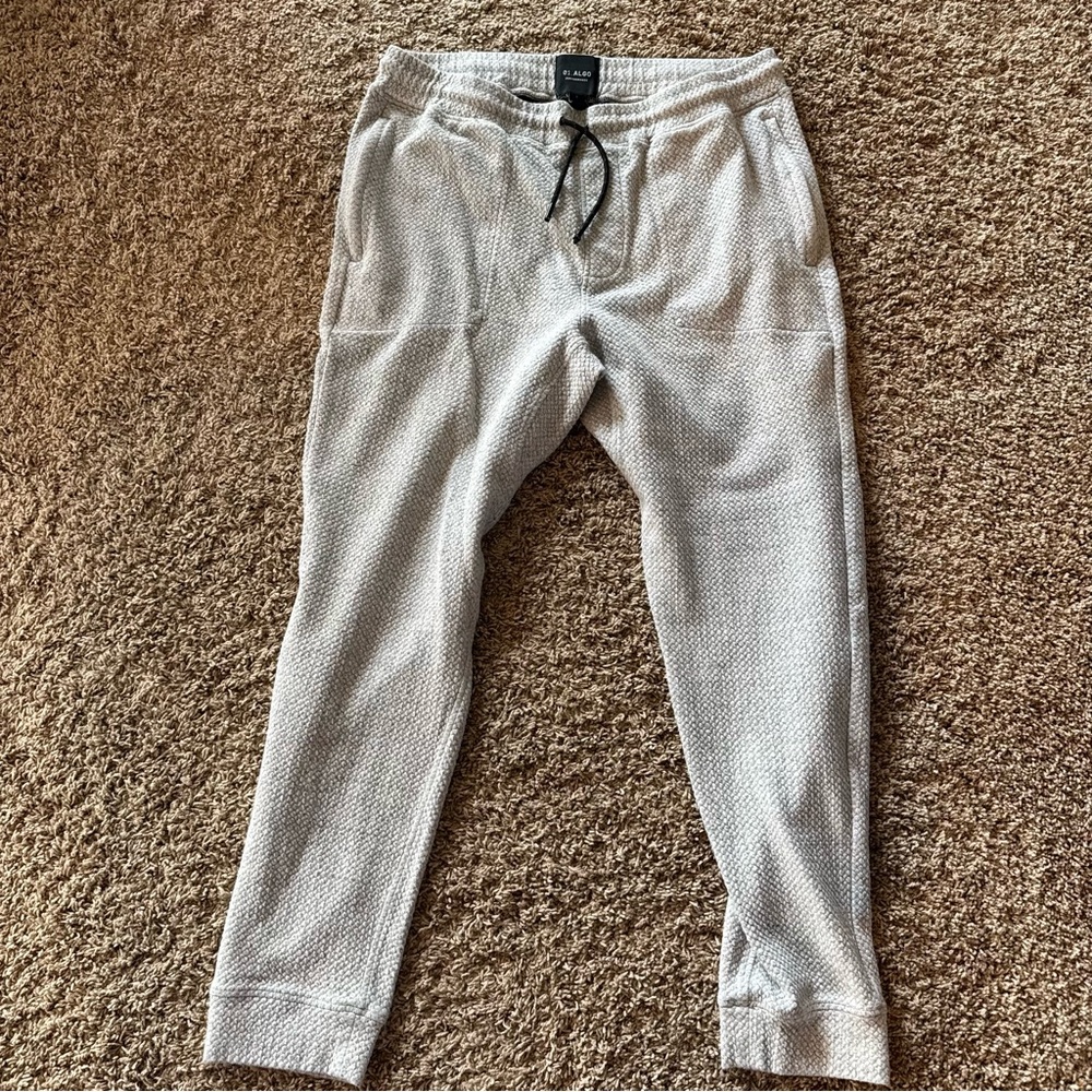 01.Algo Light Gray Textured Jogger Pants with Drawstring